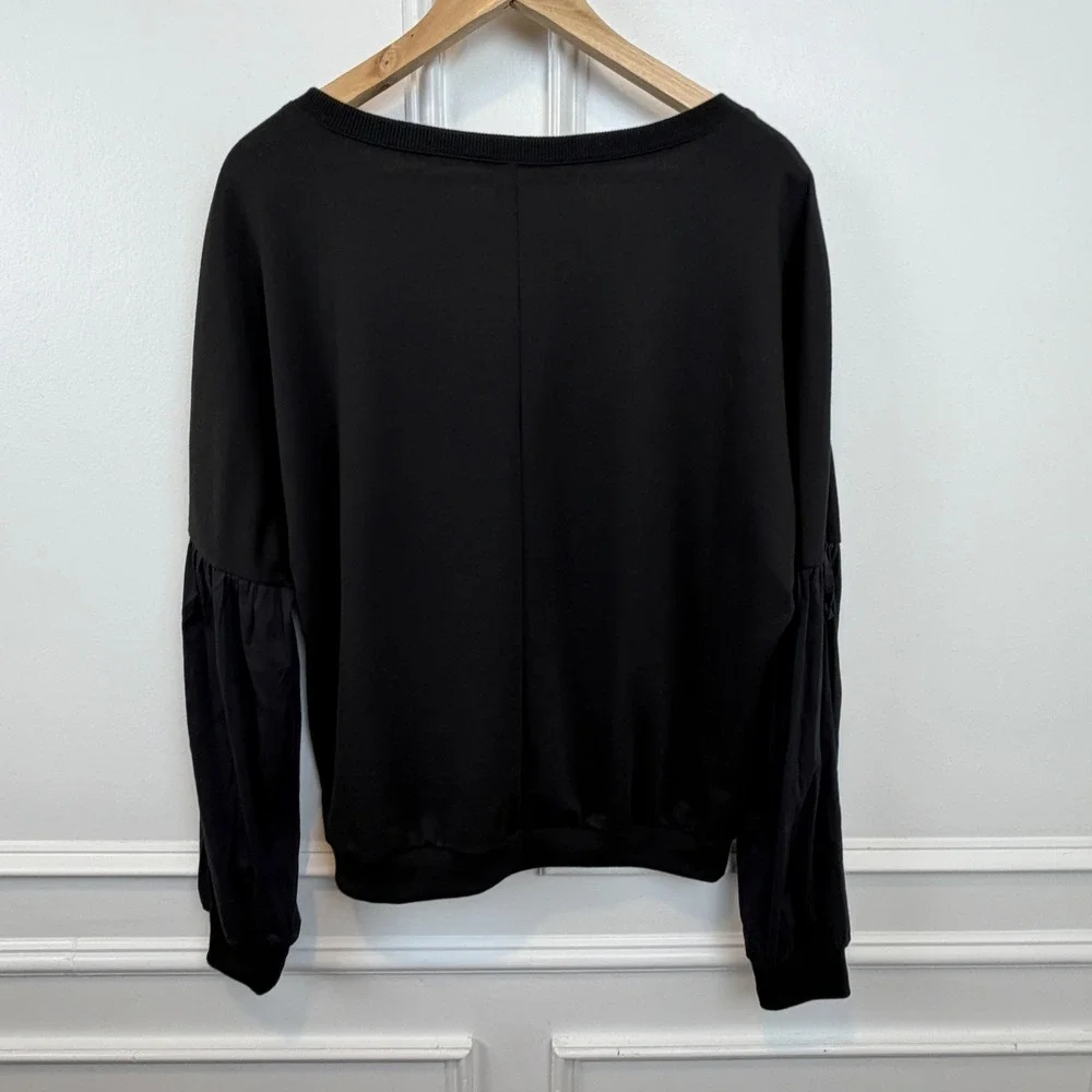 Forgotten‎ Grace Black Mixed Media Balloon Sleeve Sweatshirt SB574 Medium
